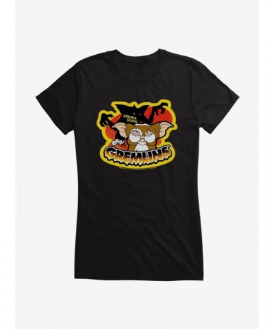 Gremlins Gizmo Stripe And Afraid Gizmo Door Girls T-Shirt $8.37 T-Shirts