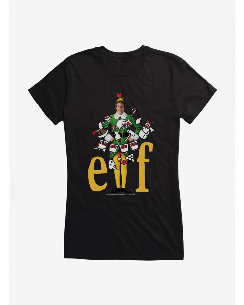 Elf Yellow Logo With Icons Girls T-Shirt $8.96 T-Shirts
