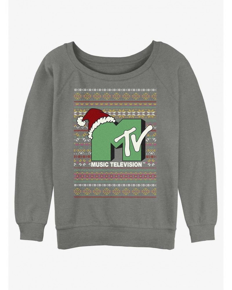 MTV Logo Ugly Christmas Girls Slouchy Sweatshirt $10.33 Sweatshirts