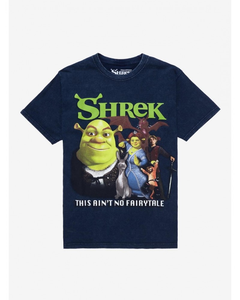 Shrek Group Collage Dark Wash Boyfriend Fit Girls T-Shirt $13.18 T-Shirts